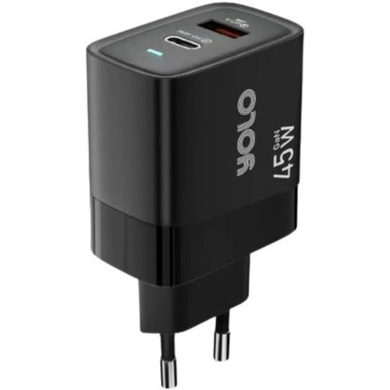 Yolo 45W Dual Port USB-A + Type-C GaN Charger Black‚Äì Y-451