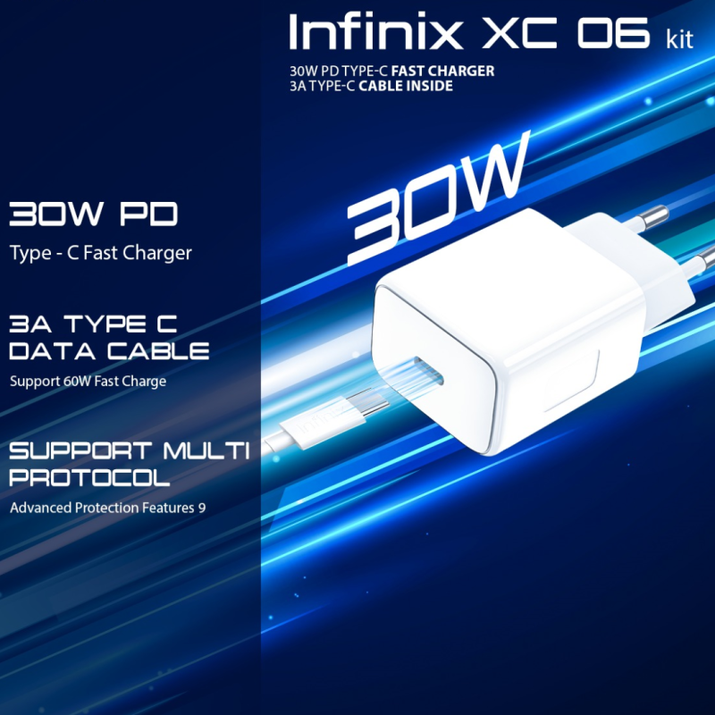 Infinix 30W Wall Charger with Type-C to Type-C 3A Cable XC06