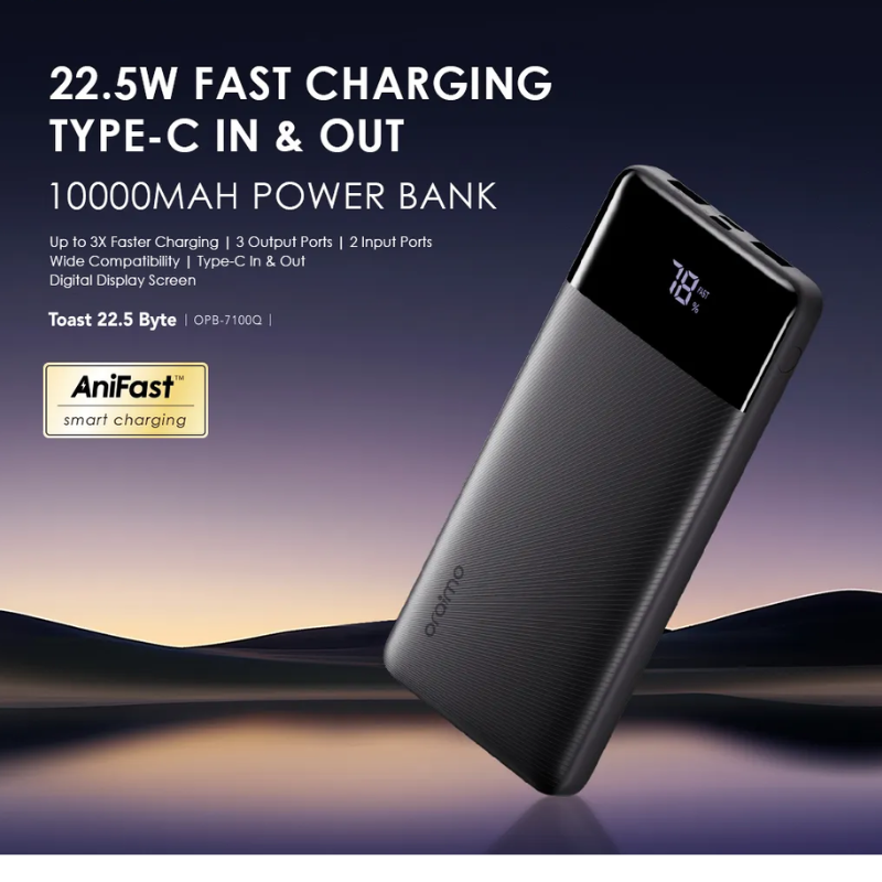 Oraimo Toast 22.5 Byte 10000mAh 22.5W Power Bank Black ( OPB-7100Q) Price in Pakistan