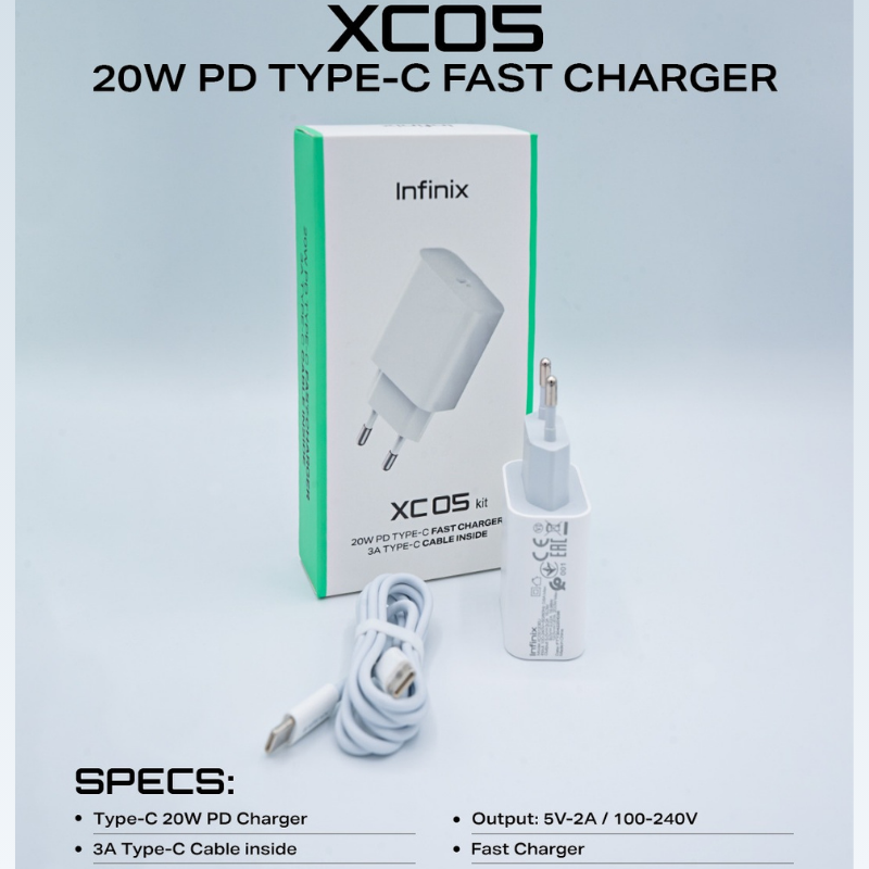 Infinix 20W Wall Charger Kit with Type-C Cable White XC05