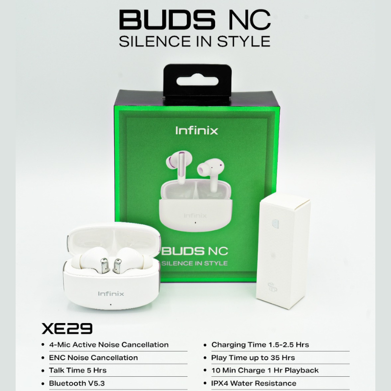 Infinix XBuds 3 WE ENC Bluetooth Wireless Earbuds White XE29